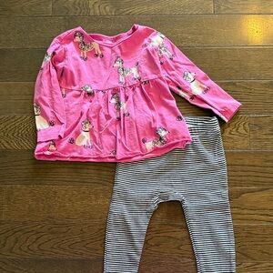 Tea Collection Pink Top and Striped Leggings Set